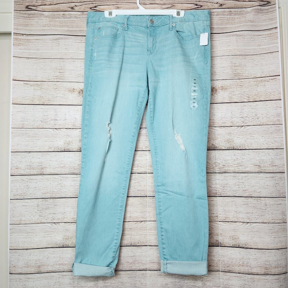 Gap 1969 Women's Jeans 32T Light Blue Always Skinny Stone Wash Denim Cuffed Hem